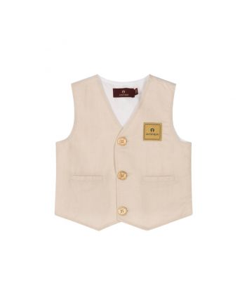 Boys Beige Linen & Cotton Waistcoat