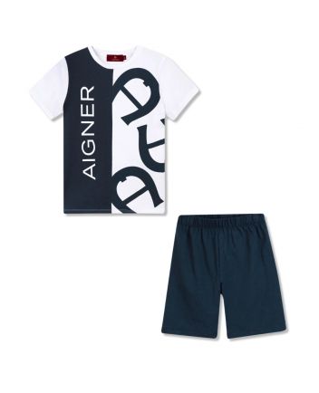 Boys Navy Blue Logo-Print Shorts Set