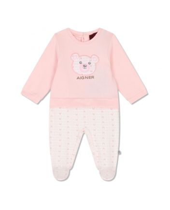 Baby Girls White & Pink Teddy Bear Romper