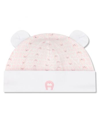 Baby Girls White & Pink Teddy Bear Hat