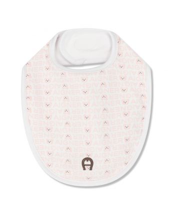 Baby Girls White & Pink Cotton Bear Bib