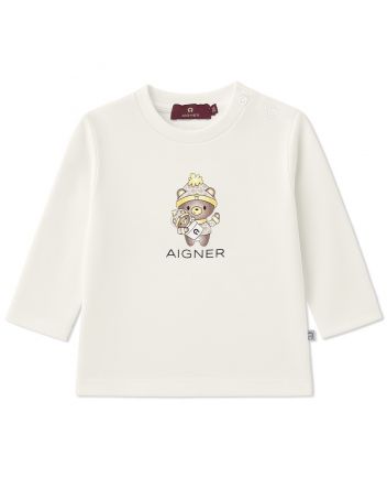 Baby Girls White Teddy Bear Logo-Print T-Shirts