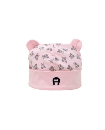 Baby Girls Pink Cotton Bear Logo Hat