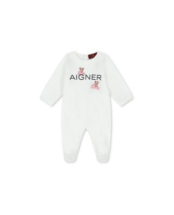 Girls White Pima Cotton Teddy Romper