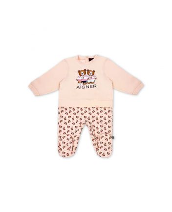 Baby Girls Pink Pima Cotton Bear-Print Romper