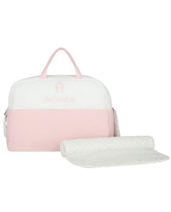 Baby Girls White & Pink Logo-Print Changing Bags