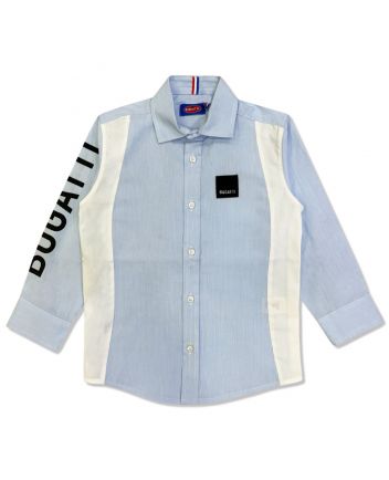 Boys Blue Logo-Patch Cotton Shirt