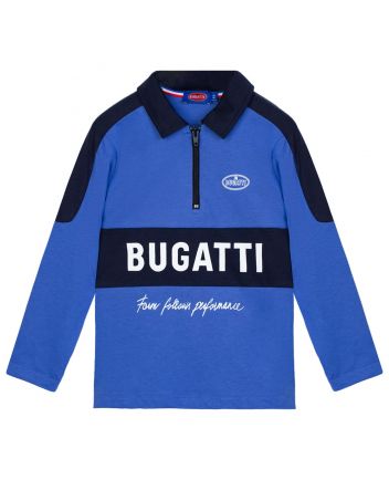 Boys Blue Polo Zip-up Logo-Print T-Shirt
