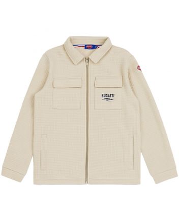 Boys Beige Embroidered-Logo Zip-Up Shirt