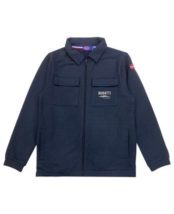 Boys Navy Blue Embroidered-Logo Zip-Up Shirt