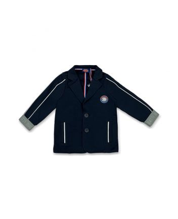 Boys Navy Blue Logo Print Blazer