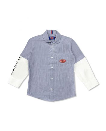 Boys Blue Logo-Patch Full Sleeves Shirt