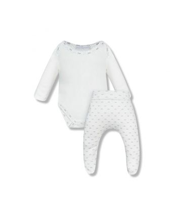 Printed Set Bodysuit and Pants, ecru