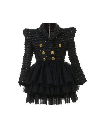 Girls Striped Boucle Sequin Dress