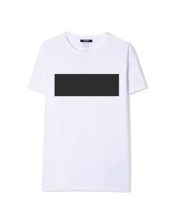 Unisex Black Embossed Logo Patch White T-shirt