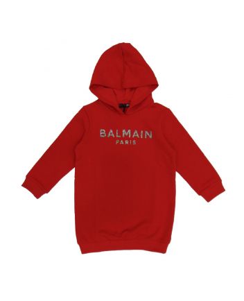 Red Balmain Hoodie Dress