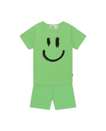 Boys Green Smile-Print Shorts Set