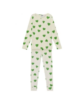 Girls White & Green Smiling Print Night Suit
