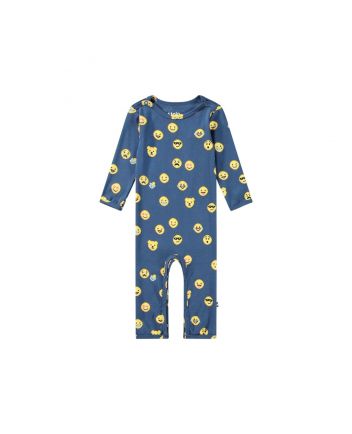 Baby Boys Blue Emoji-Print Cotton Romper