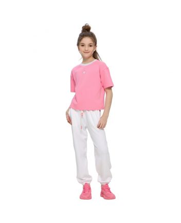 Girl White Solid Print Pants