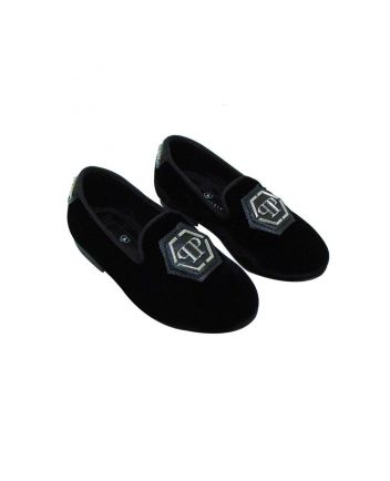 Black Velvet Logo Plaque Loafers