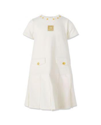 Girls White Logo-Patch Dresses