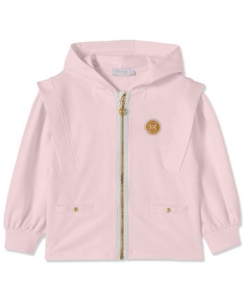 Girls Pink Logo-Patch Zip-Up Twin Pocket Hoodies