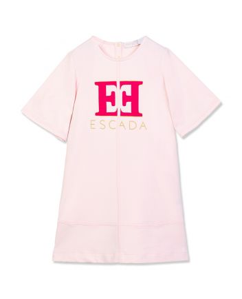 Girls Pink Embroidered-Logo Dresses