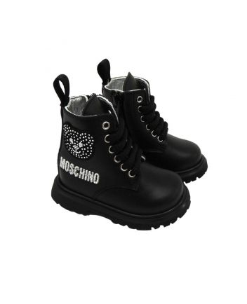 Black Ankle Length Moschino Boots With Glittering Teddy Bear Logo