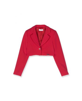 Girls Red Single-Breasted Cropped Blazer