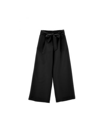 Girls Black Belted Wide Leg Trousers
