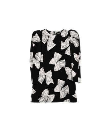 Girls Black Bow-Print Cotton-Blend Dress