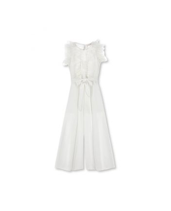 Girls White Elegant Satin Jumpsuit