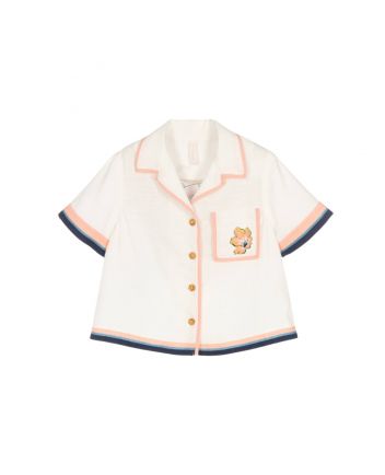 Girls Ivory Nautical Print Cotton Shirt