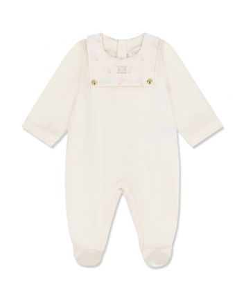 Baby Girls Cream Embroidered-Logo Rompers