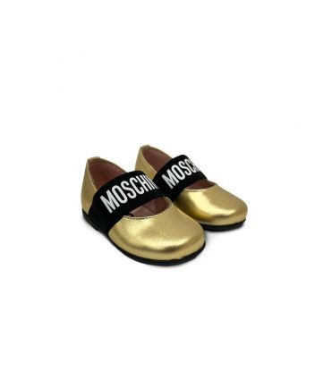 Baby Girls Gold Leather Logo Shoes