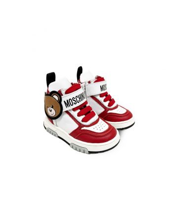 Boys Red & White Leather Trainers