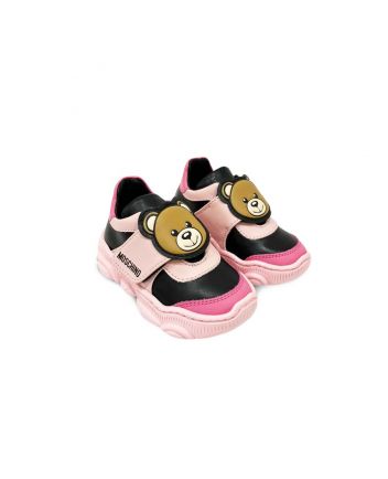 Girls Black & Pink Leather Logo Trainers