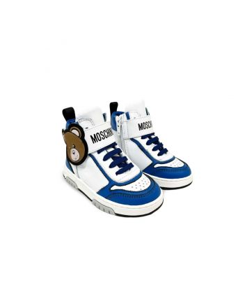 Boys Blue & White Leather Trainers