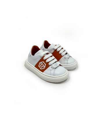 Boys White Logo Patch Leather Sneakers