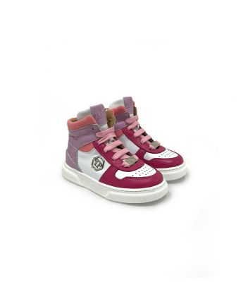 Girls White and Pink Leather Trainers