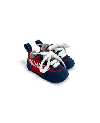 Kids Navy Blue & Red Logo-Patch Sneakers