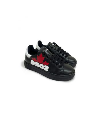 Boys Black Logo-Patch Lace-Up Sneakers