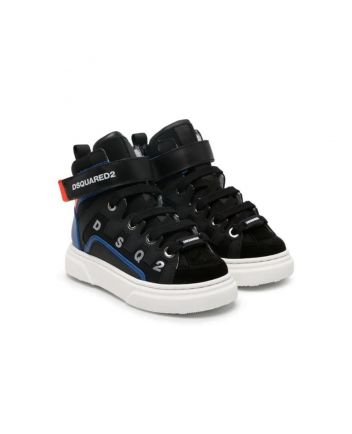 Boys Black Logo-Print Leather Sneakers