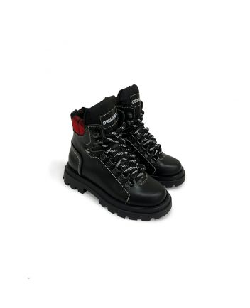 Boys Black Lace-Up Leather Ankle Boots