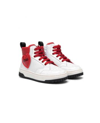 Girls White Heart Logo-Patch Hi-top Sneakers