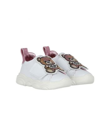 Girls White Embellished Teddy Logo Sneakers