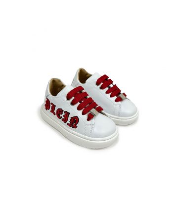 Kids White Embroidery Logo Shoes