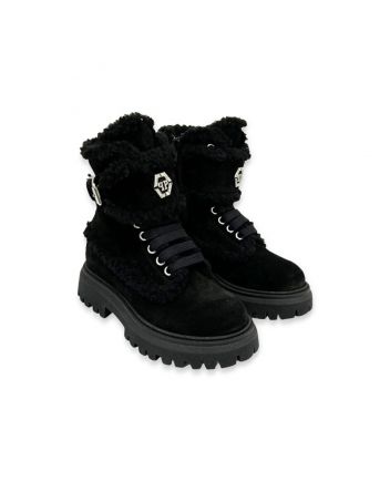 Girls Black Hi-Top Suede Sneaker