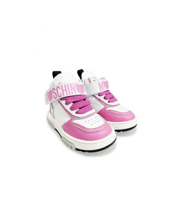 Girls Pink & White Leather Trainers